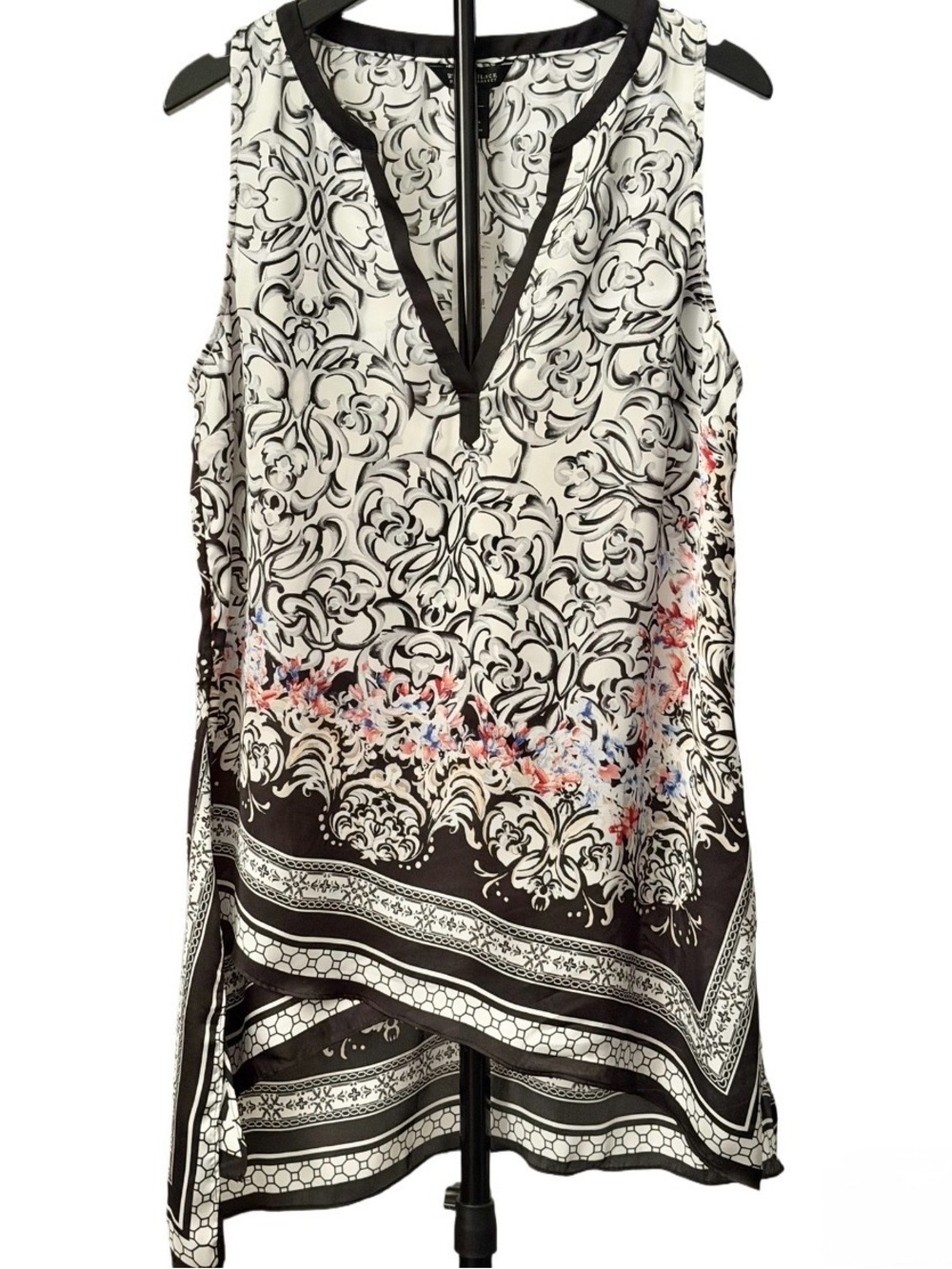 White House Black Market Sleeveless Asymmetrical V-Neck Tunic Top